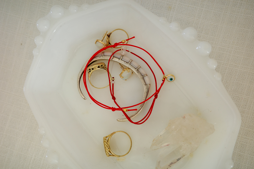 Gold and red-string jewelry